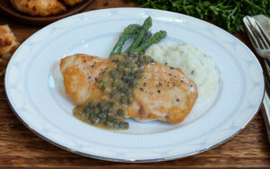 Lemon caper sauce over chicken
