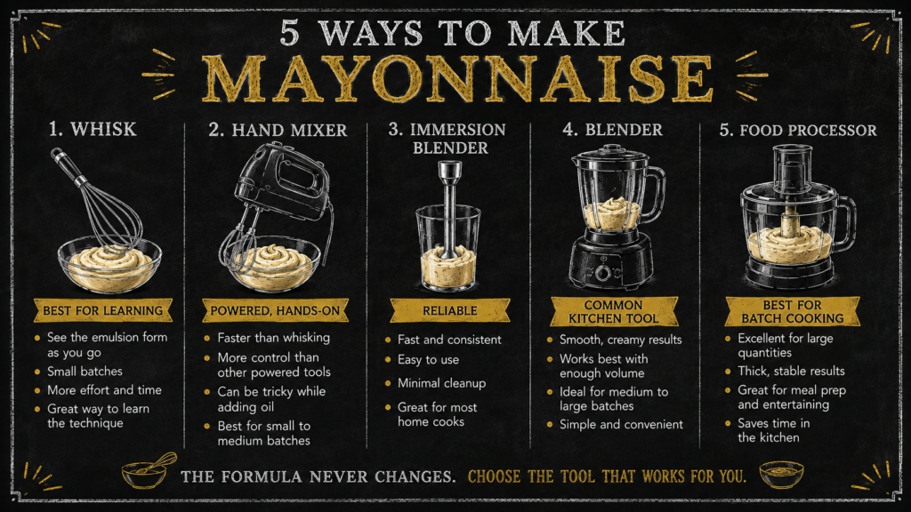 5 Ways to Make Mayonnaise comparison graphic